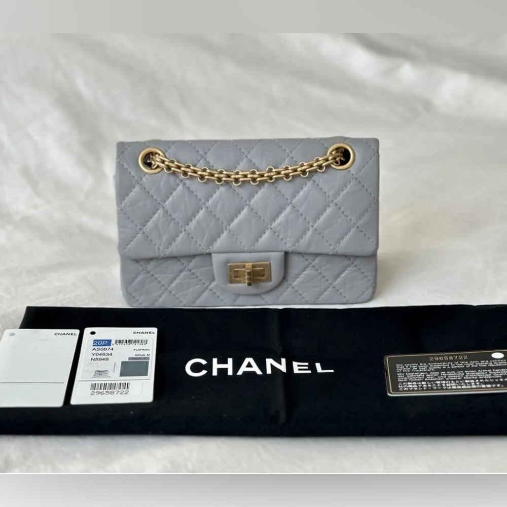 SOLD $5️⃣4️⃣0️⃣0️⃣ Chanel 2.55 Mini Reissue Grey aged gold hardware